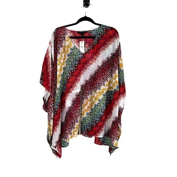 Lane Bryant Striped Top 22 Red Resort Classic Preppy Boho Western Artsy Concert - Picture 1 of 12